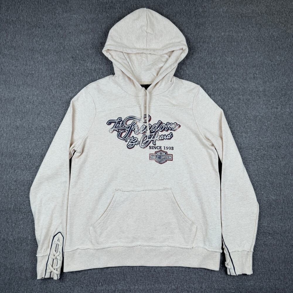 Harley-Davidson Cream Hoodie with Black Graphics